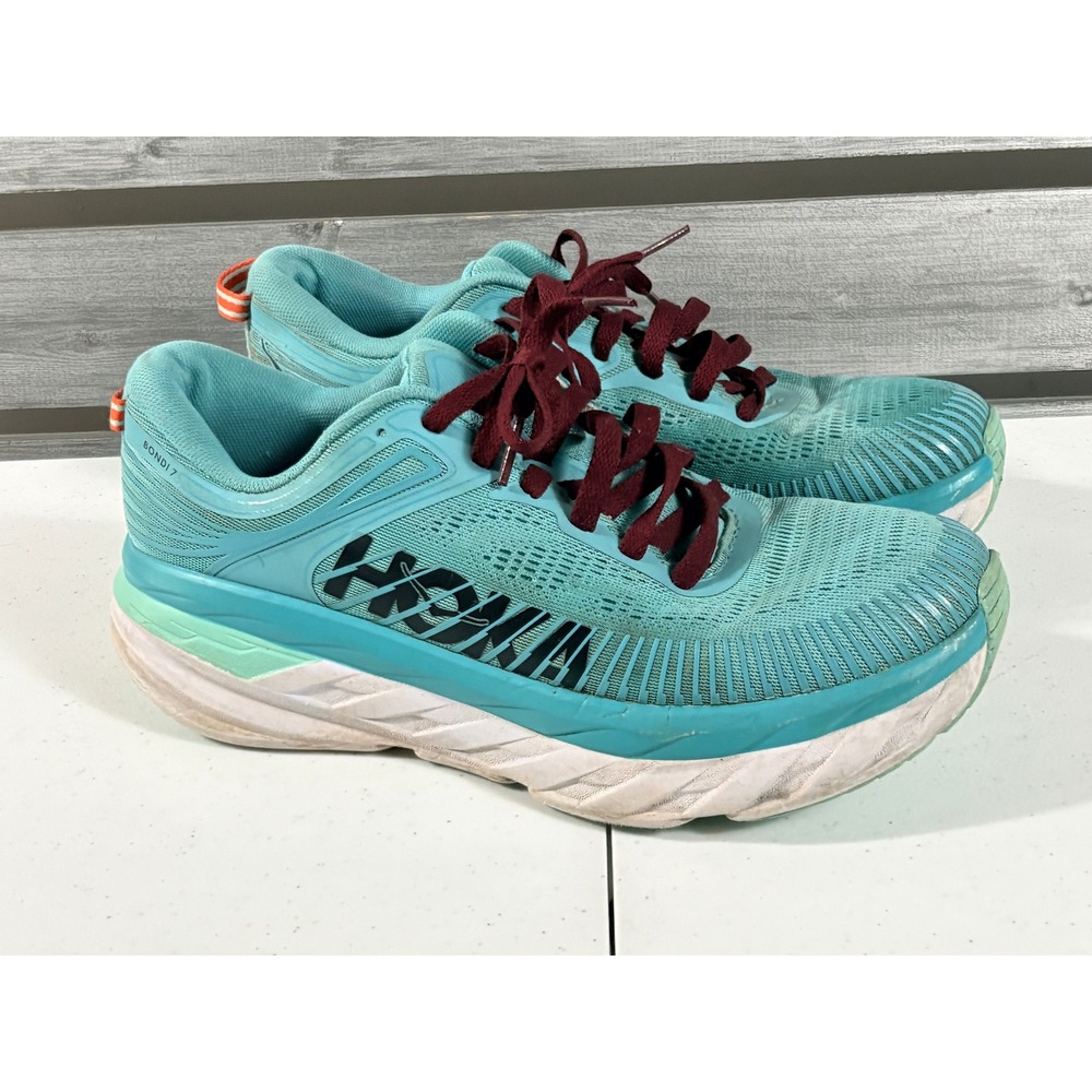 Hoka One One Bondi 7 Womens Teal Aqua Running Shoes Sneakers Size 9
